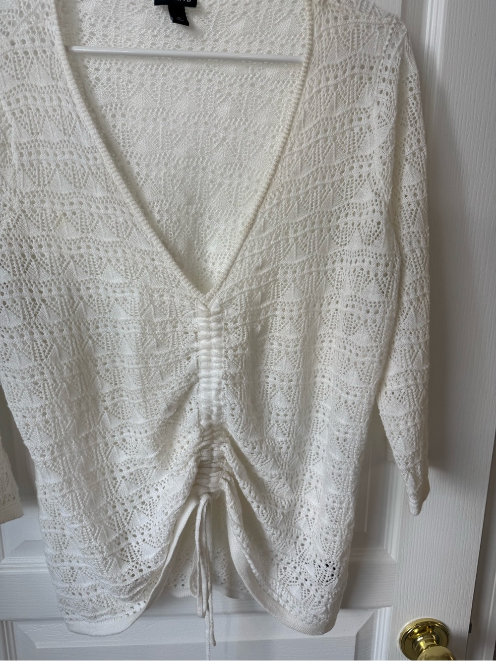 torrid Cream Open-Knit V-Neck Drawstring Sweater